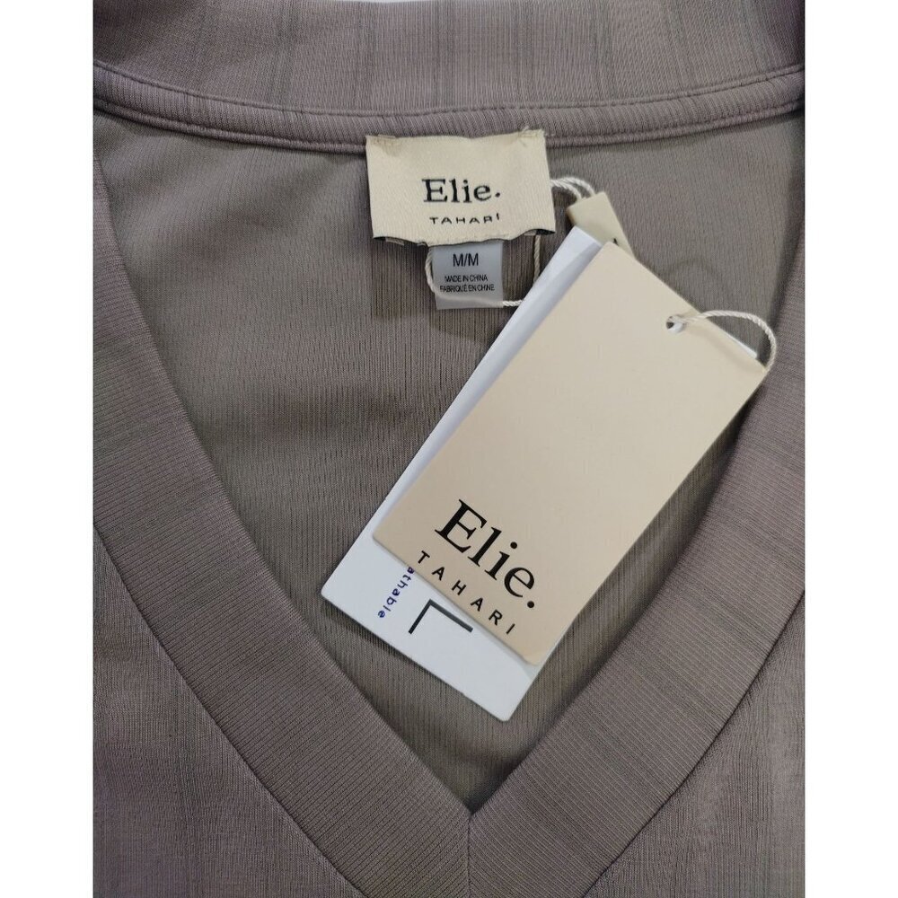 Elie Tahari Womens Sleeveless V-Neck Ribbed Knit Top M Taupe Polyester Blend. - Picture 3 of 6